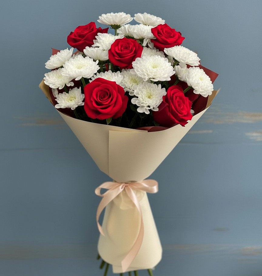 Букет цветов из: Розы и Хризантемы в Вочепшем