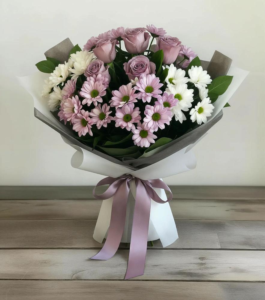 Букет цветов из: Хризантемы и Розы в Вочепшем