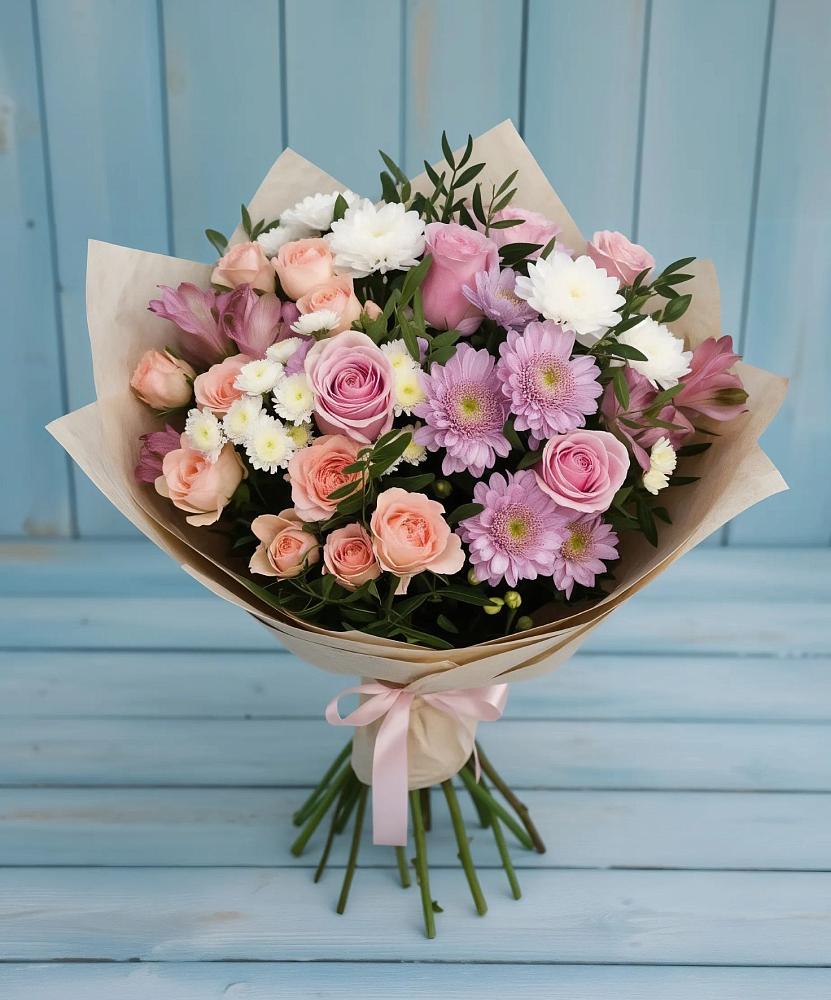 Букет цветов из: Хризантемы, Розы и Альстромерии в Вочепшем