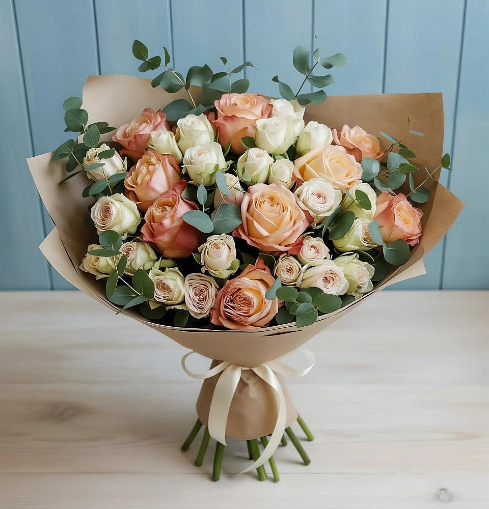 Букет цветов из: Альстромерии и Розы в Вочепшем