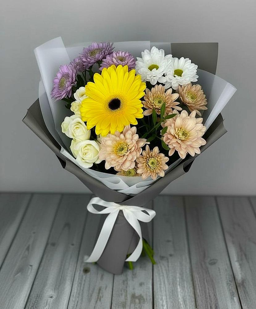 Букет цветов из: Розы, Герберы и Хризантемы в Вочепшем