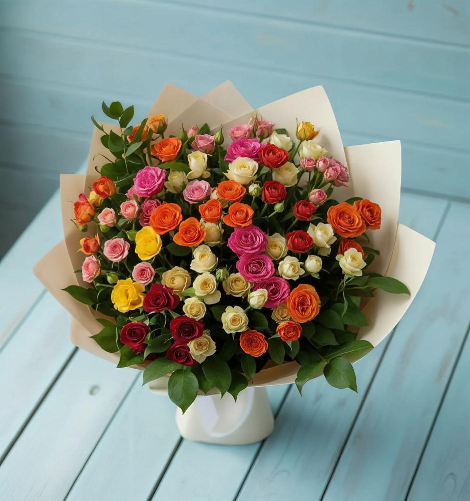 Букет Микс из разноцветных кустовых роз в Вочепшем