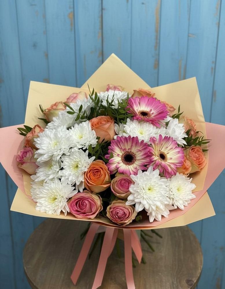 Букет цветов из: Розы, Герберы и Хризантемы в Вочепшем