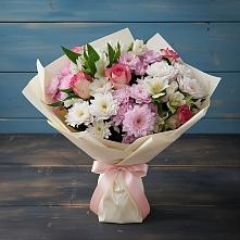 Букет цветов из:  Хризантемы, Альстромерии и Розы в Вочепшем