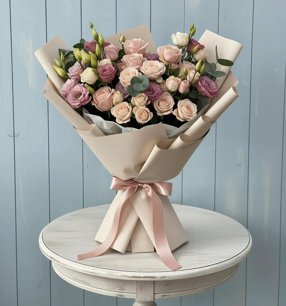 Букет цветов из: Розы и Лизиантусы в Вочепшем