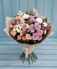 Букет цветов из:  Хризантемы, Розы и Альстромерии в Вочепшем