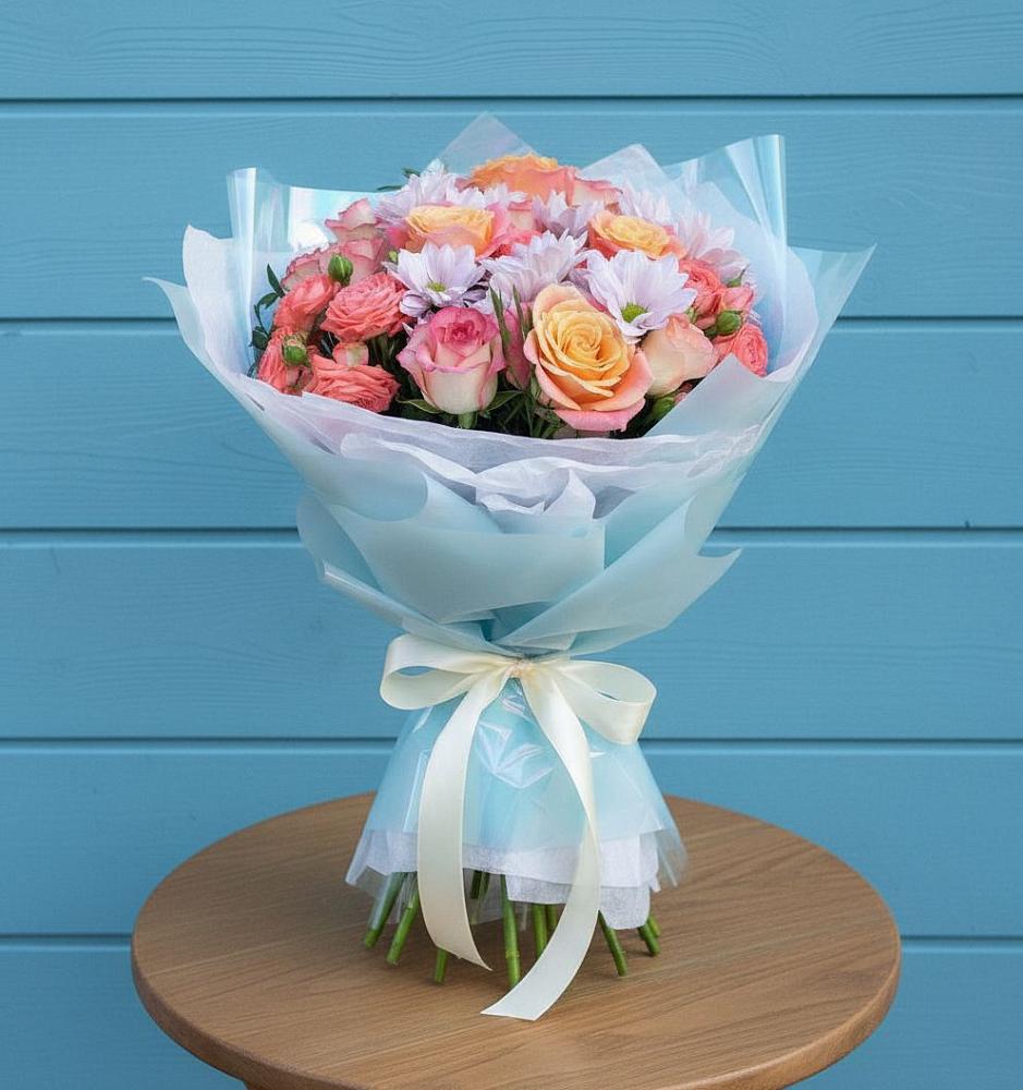 Букет цветов из: Хризантемы и Розы в Вочепшем